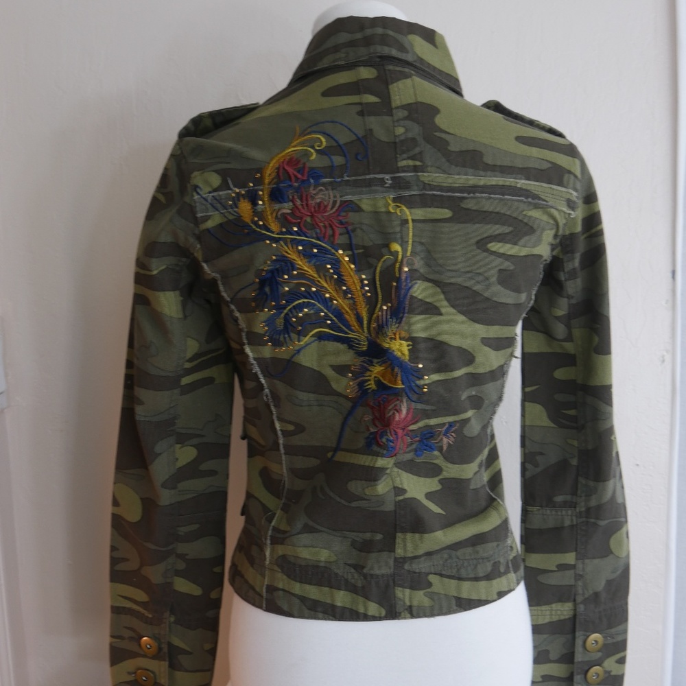 Angel Kiss Camo Jacket Floral Bird Embroidered